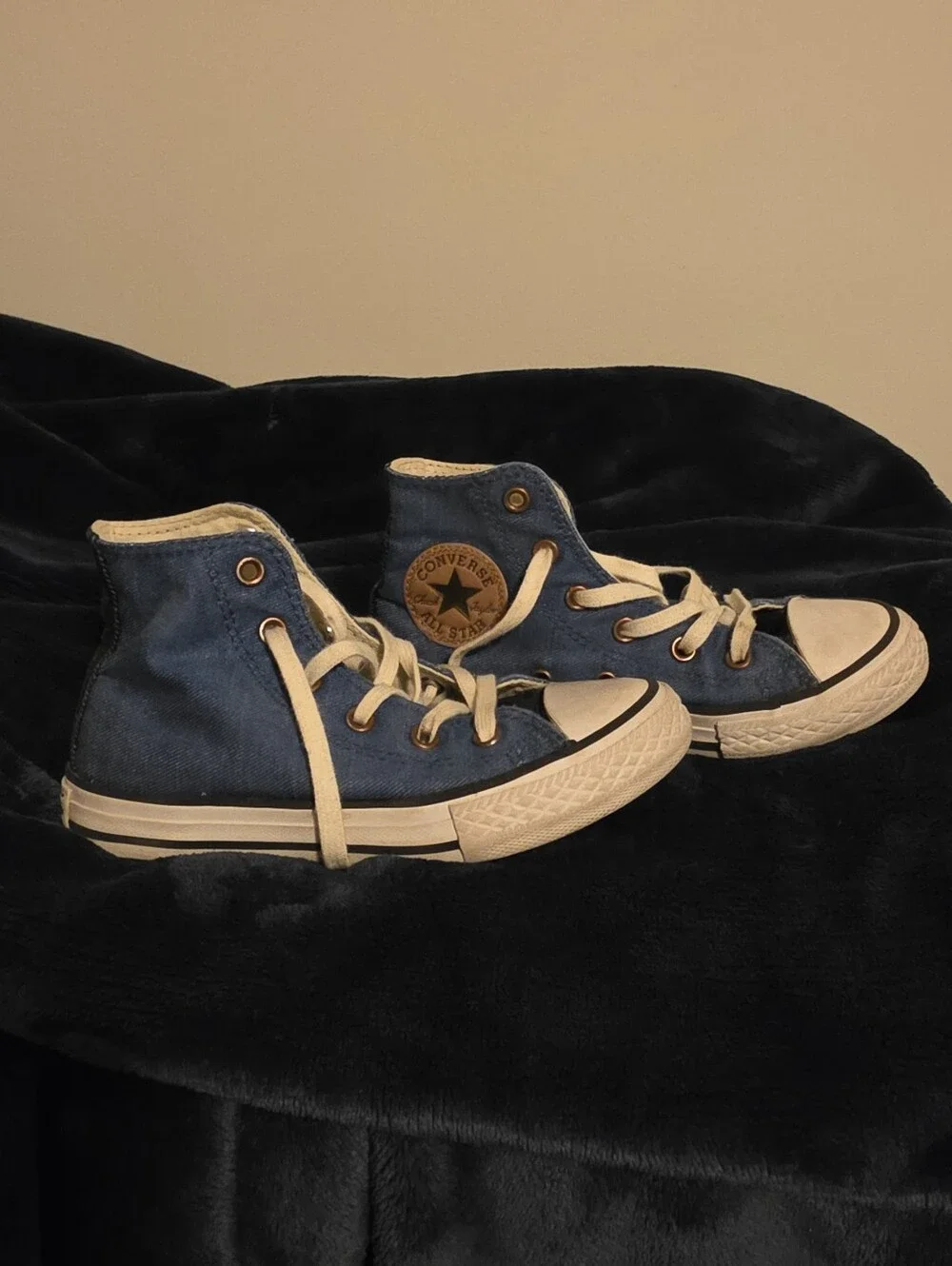 Converse Kids Blue High-Top Sneakers with Tan Patch